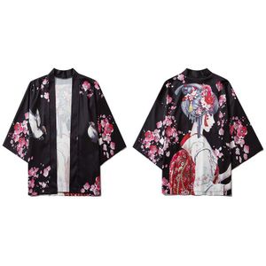 Gonthwid Japanse Gril Kersenbloesems Bloemen Print Front Open Kimono Vest Shirts Jassen Streetwear Hip Hop Zomer Jassen