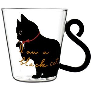 Pandapark Leuke Creatieve Kat Kitty Glas Mok Cup Kopje Thee Melk Koffie Mokken Ontbijt Cup Meow Vruchtensap Tumbler PPX010