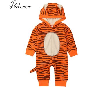 Brand Baby Kids Baby Jongens Meisjes Tigers Romper Winter Warm Jumpsuits 3D Oren Capuchon Staart Rits Dier Pretend kleding