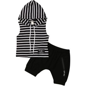 Baby Zomer Kleding Peuter Baby Boy Kleding Mouwloze Hooded Streep Top Shirt Rits Shorts 2 Stuks Sets Outfit