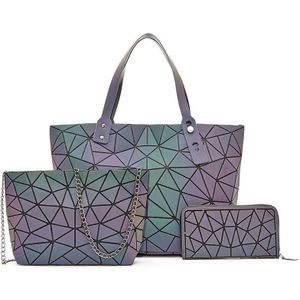 Set Crossbody Tassen Voor Vrouwen Lichtgevende Handtas Lady Shopping Hand Bags Holografische Geometrische Portemonnees En Handtassen