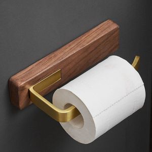 Toiletrolhouder Massief Houten Tissue Papier Houder Geborsteld Goud Papierrol Rack Walnoot Organizer Badkamer Accessoires