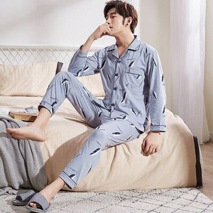 Koreaanse Lange Mouwen Mannen Pyjama Sets Winter Herfst Casual Mens Print Pyjama Katoen Losse Huis Nachtkleding Kleding