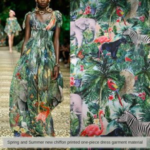 Mode Afdrukken Stof Lente En Zomer Jungle Green Printing Licht Perspectief Chiffon Overhemd Kleding Stof Jurk