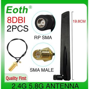 2 Stuks 2.4G 5.8G Antenne Router Iot 8dBi RP-SMA Dual Band 2.4G 5G 5.8G Wifi antena Antenne Sma Vrouwelijke + 21Cm RP-SMA Pigtail Kabel
