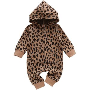 FOCUSNORM Autumn Baby Boys Leopard Rompers 0-24M Long Sleeve Hooded Zipper Jumpsuits Outfits
