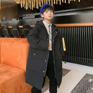 Kinderen Winter Jas Capuchon Katoenen Tops Kinderen Dikker Warme Lange Parka Zwart Koreaanse Jassen Jongens Snowsuit 6 8 10 12 14Y