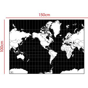Mercator Projectie Wereldkaart Luchtfoto Zwart En Wit Continental Plaat Kaart 100X150 Cm Non-woven Kaart