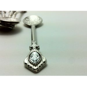 Thee lepels 6 stuk decoratieve kristallen kleurrijke antieke look fancy (Zilver)