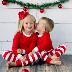Herfst Winter 2 Stuks Peuter Kids Met Lange Mouwen Rode Set Baby Jongens Meisjes Gestreepte Outfits Kerst Pyjama Nachtkleding Set