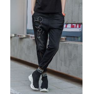 Max Lulu Lente Koreaanse Mode Dames Pailletten Patchwork Jeans Vrouwen Elastische Harembroek Losse Denim Broek Plus Size
