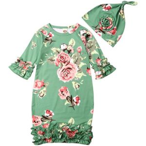 0-6 maanden Baby Bloem Slaapzak Pasgeboren Baby Deken Lange Mouw Inbakeren Wrap Gown 2 STUKS Outfits Set katoenen Slaapzakken