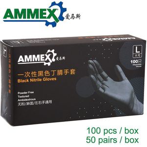 Ammex Cpnbc Wegwerp Werkhandschoenen Zwarte 100 Stks/doos Nitril Antislip Waterdichte Boxed Tattoo Laboratorium Chemie Beschermende