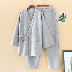 Winter Dikke Pyjama Set Voor Mannen Warm Houden V-hals Katoen Modal Nachtkleding Mode Traditionele Oosterse Japanse Nightgowns