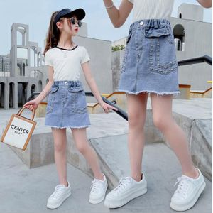 Meisjes Klinknagel Zak Hip Denim Rok Lente Herfst Meisjes Half Rok Tiener Kids A-lijn Korte Rok