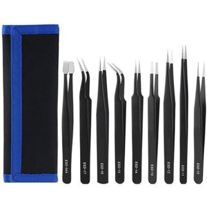 9Pcs Anti-Statische Roestvrijstalen Pincet Onderhoud Gereedschap Industriële Precisie Gebogen Rechte Pincet Reparatie Tools