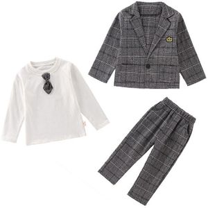 Elegante Kinderen Bruiloft Pak voor Jongen 2/3 Pcs Blazer Set Klassieke Plaid Gentleman Kinderen Blazers Baby Jongens Pakken 2 3 4 5 6 7 8 T