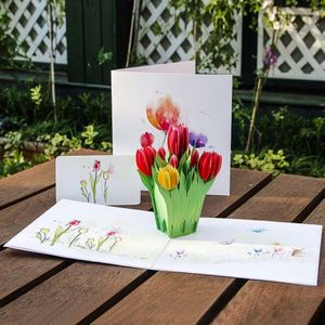 3D Up Tulpen Bloemen Wenskaart Kerst Jaar Uitnodiging QX2E