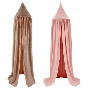 Kamimi 2Pcs Baby Bed Gordijn Kinderkamer Decoratie Crib Netting Gewassen Katoenen Doek Opgehangen E-Khaki & Roze