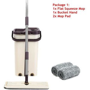 Platte Squeeze Magic Automatische Mop En Emmer Voorkomen Hand Wassen Microfiber Schoonmaakdoekje Keuken Houten Vloer Lui Mop