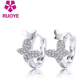 Ruoye 925 Sterling Zilver Stud Oorbel Dubbele Vlinder Kristal Oorbel Voor Vrouwen Zilveren Oor Sieraden Oorbellen