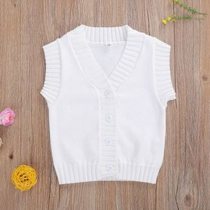 Canis Pasgeboren Meisje Jongen V-hals Vesten Knit Herfst Mouwloze Trui Button Down Anti-Pilling Unisex Baby Vest