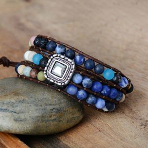 Natuursteen Wrap Armband Voor Vrouwen Lava Kralen Vintage Lederen Geweven Armband Kralen Sieraden