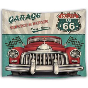 Vintage Auto Garage met Route 66 Muur Deken voor Slaapkamer Woonkamer Dorm