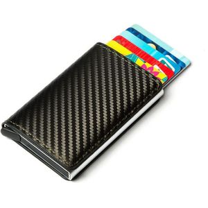 Bycobecy Clutch Pop-Up Smart Wallet Cardbon Fiber Rfid Metalen Kaarthouder Lederen Aluminium Doos Slanke Dunne card Case