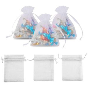 100 Stuks Witte Organza Tassen Sieraden Verpakking Tassen Wedding Favor Bags Koord Zakjes Snoep Zak Cadeau Voor Kinderen