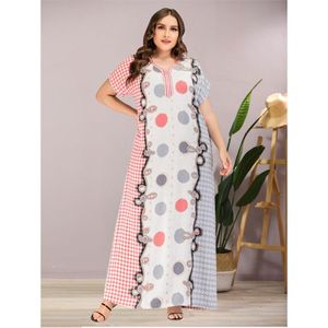 Zomer Vrouwen Casual Korte Mouw Print Tank Maxi Jurk Plus Size Losse Abaya Kaftan Ramadan Gewaad Marokkaanse Gown VKDR2118