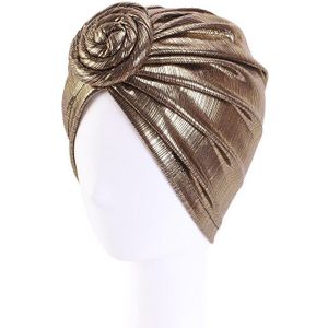 Afrikaanse Vrouwen Metallic Bloem Tulband Glanzend Hijab Hoofd Wrap Beanie Hoed Moslim Chemo Cap Designs Solid Hoofddeksels Haar Accessoires