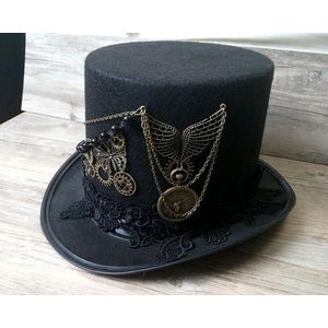 Handgemaakte Steampunk Retro Vintage Top Hoed Gothic Wol Victoriaanse Hoeden Met Gears Kant Vleugels Chain Party Accessoires