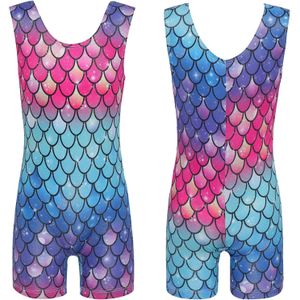 Kleurrijke Turnpakje Kids Gymnastiek Leotards Meisjes Mouwloze Jumpsuit Vis Schaal Gedrukt Bodysuit Ballet Training Gym Dance Wear