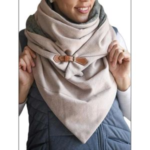 Vrouwen Grote Driehoek Sjaal Met Faux Lederen Gesp Effen Kleur Dikker Halswarmer Snood Winddicht Deken Shawl Wrap