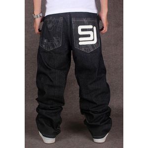 Mannen Zwarte Baggy Jeans Hip Hop Cholyl Skateboard Broek Losse Stijl True Hiphop Rap Jeans jongen Size30-46