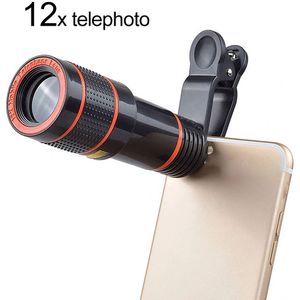 Geen Donkere Hoek 12X Zoom Optische Telescoop Lens Hd Camera Tele Voor Iphone 13 Plus Xs Max X Mobiele Telefoon lens Met Clips