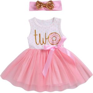 2 Jaar Baby Girl Verjaardag Prinses Jurken Peuter Kid Mouwloze Nummer Twee Tule Doopsel Jurk Little Kind Outfit