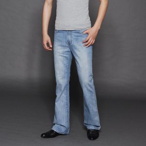 Mannen lichtblauw flared jeans mannen bell bottom denim broek mannelijke Plus size jean broek Mid taille 053006