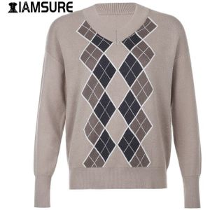 Iamsure Argyle Plaid Gebreide Lange Mouw Trui Voor Vrouwen Y2K Leuke Preppy Stijl Vrouwelijke Toevallige Losse 90S Kerst