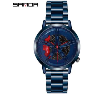 Sanda Mannen Wiel Horloge Klassieke Mode Waterdichte Sport Horloge Mannen Quartz Roestvrij Velg Hub Quartz Horloge Relogio Masculino