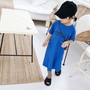Koreaanse Stijl Baby Meisjes Letters Gedrukt Lange T-shirt Jurken Kinderen Katoenen Casual Kleding Mode Kinderen Backless Rechte Jurk