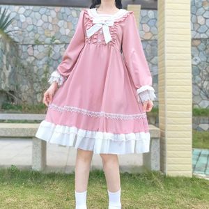 Japanse Hoge Taille Afslanken Sailor Kraag Op Lange Mouw Jurk Voor Kinderen Herfst En Winter Kawaii Kleding Lolita Jurk