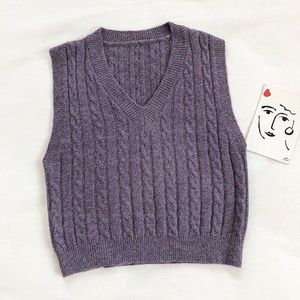 Gagarich Vest Vrouwen Herfst Koreaanse Stijl Effen Kleur Alle-Match Retro Patroon Gebreide Slanke V-hals Mouwloze Top casual