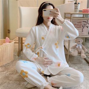 Fdfklak Moederschap Verpleging Kleding Herfst Winter Lucht Katoenen Comfort Nachtkleding Borstvoeding Pyjama Sets Voor Zwangere Vrouwen