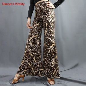 Latin Dance Vrouwelijke Volwassen Temperament Luipaard Print Lange Broek Praktijk Kleren Moderne Dancewear Prestaties Breed Been Broek