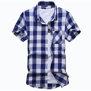 Zomer Plaid Mannen Casual Mannelijke Korte Mouwen Man Overhemd Slanke Kleding Plus Size M-4XL 5XL 6XL 7XL