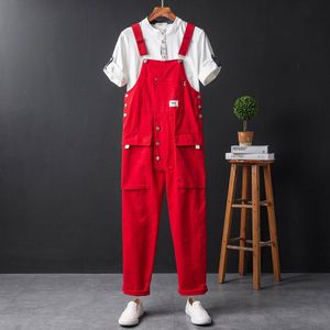 Overalls Mannen Bib Jumpsuit Cargo Broek Mannen Rode Losse Straight Grote Pocket Vracht Hip Hop Streetwear Rompertjes Casual Broek