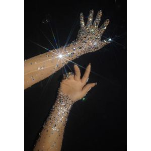 Mode Kristal Fonkelende Strass Diamant Hand Lange Handschoenen Vrouwen Accessoires Rave Festival Nachtclubdanseres Podium Voor Singer