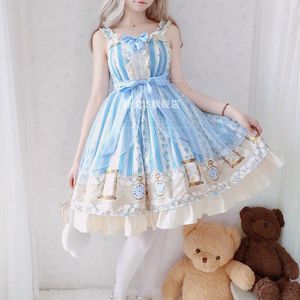 Blauw Lolita Jsk Jurk Zoete Meisjes Mesh Mouwloze Band Jurk Plus Size Jurken Kawaii Zachte Zus Studenten Dress Cosply